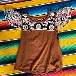 Brown Lace Sleeve Anthropologie Top
